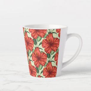 Tropical floral seamless pattern red flowers latte mug