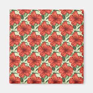 Tropical floral seamless pattern red flowers magnet
