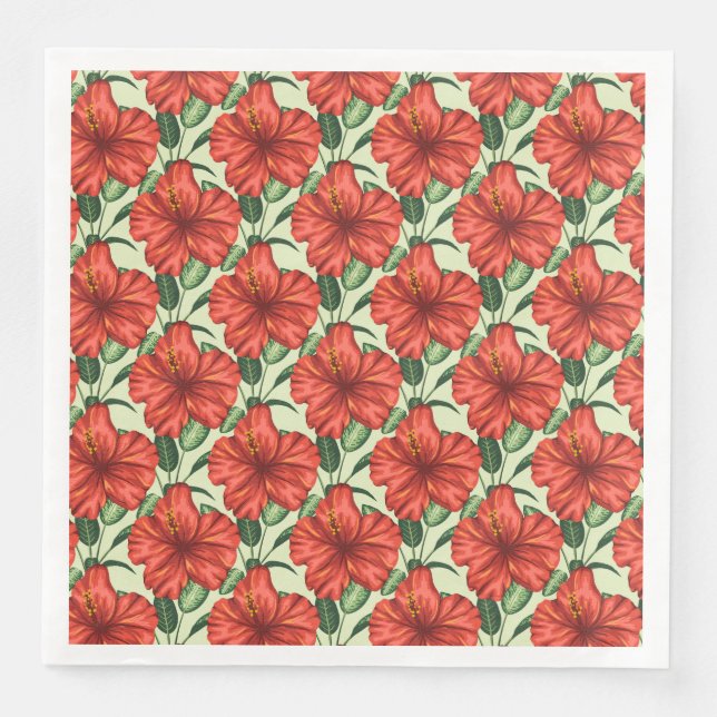Tropical floral seamless pattern red flowers napkin (Front)