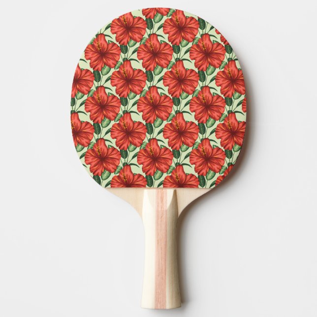 Tropical floral seamless pattern red flowers ping pong paddle (Front)