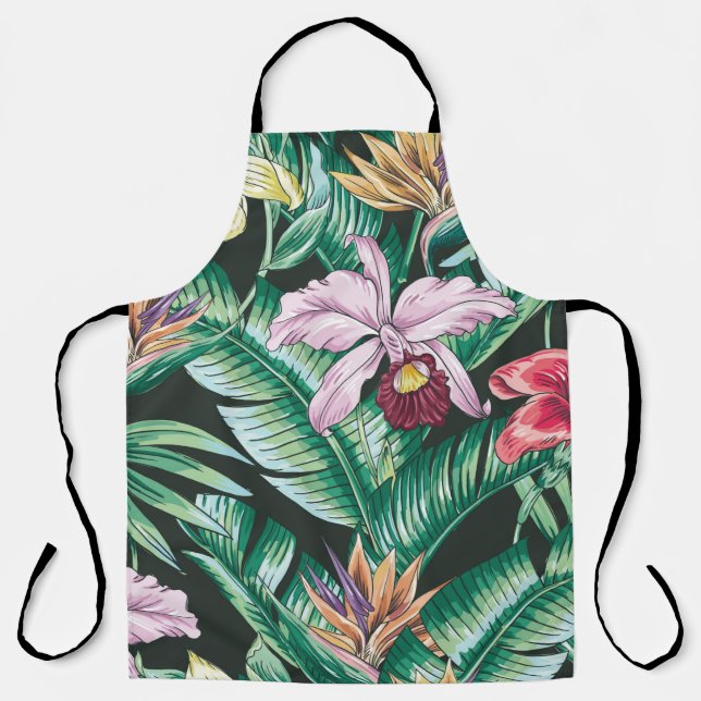 Tropical floral seamless pattern with exotic flowe apron (Front)