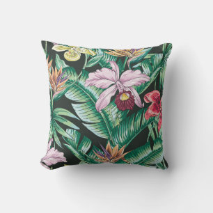 Tropical floral seamless pattern with exotic flowe cushion