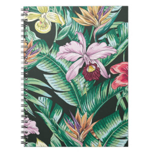 Tropical floral seamless pattern with exotic flowe notebook