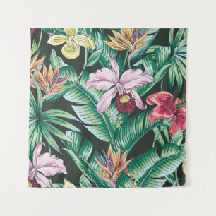 Tropical floral seamless pattern with exotic flowe tapestry
