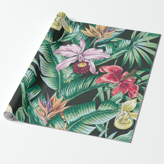 Tropical floral seamless pattern with exotic flowe wrapping paper (Unrolled)