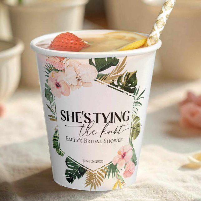 Tropical Floral She's tying the knot Bridal Shower Paper Cups (Creator Uploaded)