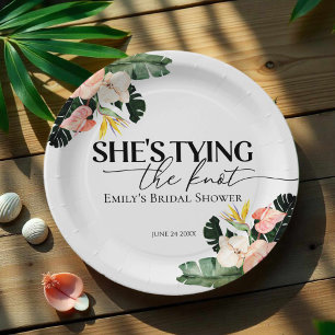 Tropical Floral She's tying the knot Bridal Shower Paper Plate
