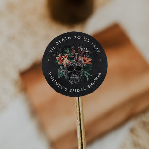 Tropical Floral Skull Halloween Bridal Shower Classic Round Sticker