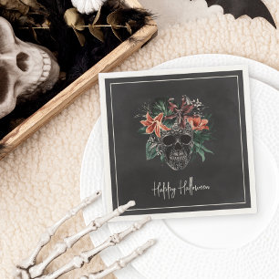 Tropical Floral Skull Halloween Napkin