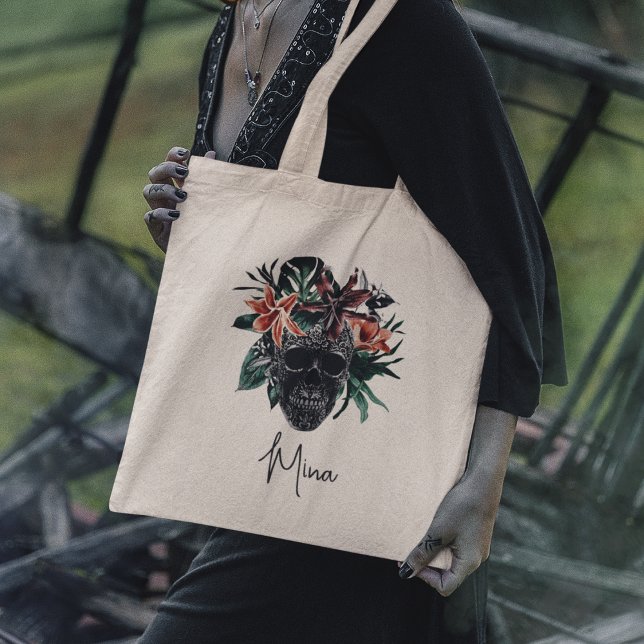 Tropical Floral Skull Personalised Halloween Tote Bag (Creator Uploaded)