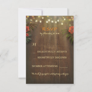 Tropical Floral String Lights Wedding RSVP Cards