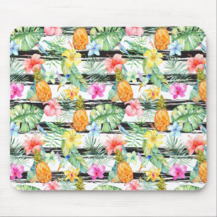 Tropical Floral Stripes Mouse Pad