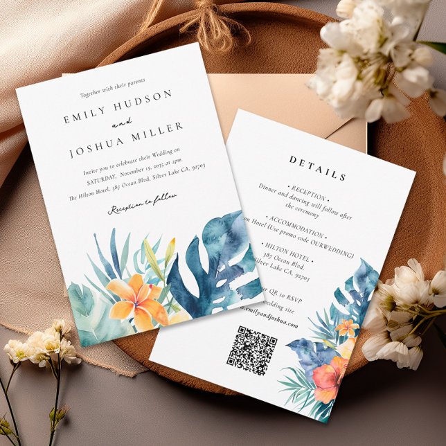 Tropical Floral Summer All in One Wedding Invitation (Creator Uploaded)