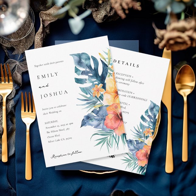 Tropical Floral Summer All in One Wedding Invitation (Creator Uploaded)