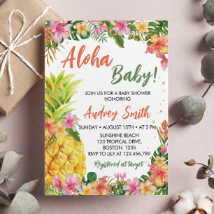 Tropical Floral Summer Aloha Baby Shower  Invitation