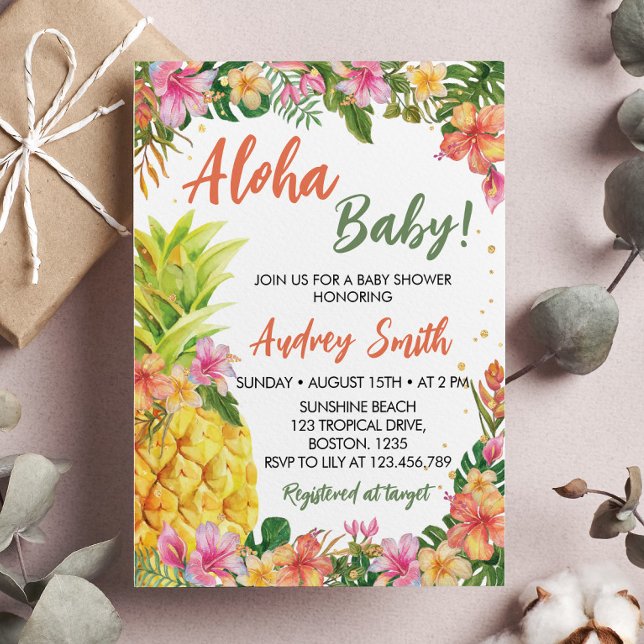Tropical Floral Summer Aloha Baby Shower  Invitation (Creator Uploaded)