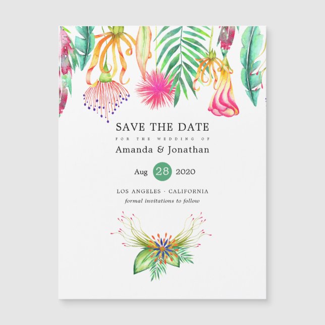 Tropical Floral Summer Beach Wedding Save the Date (Front)
