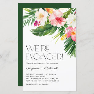 Tropical Floral Summer Engagement Party Invitation