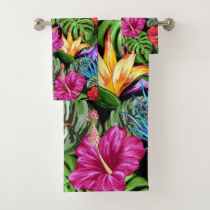 Tropical Floral Summer Mood Pattern Bath Towel Set