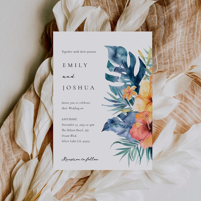 Tropical Floral Summer Watercolor Wedding Invitation (Creator Uploaded)