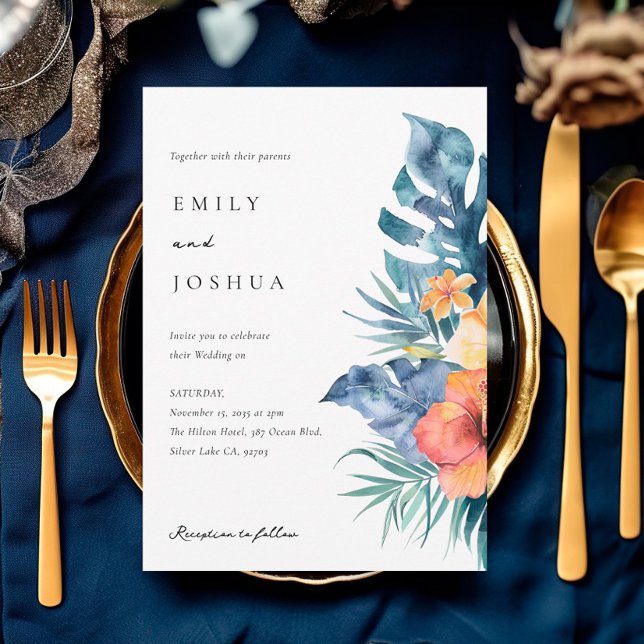 Tropical Floral Summer Watercolor Wedding Invitation (Creator Uploaded)