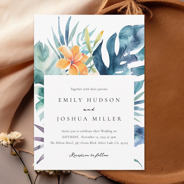 Tropical Floral Summer Watercolor Wedding Invitation (Creator Uploaded)