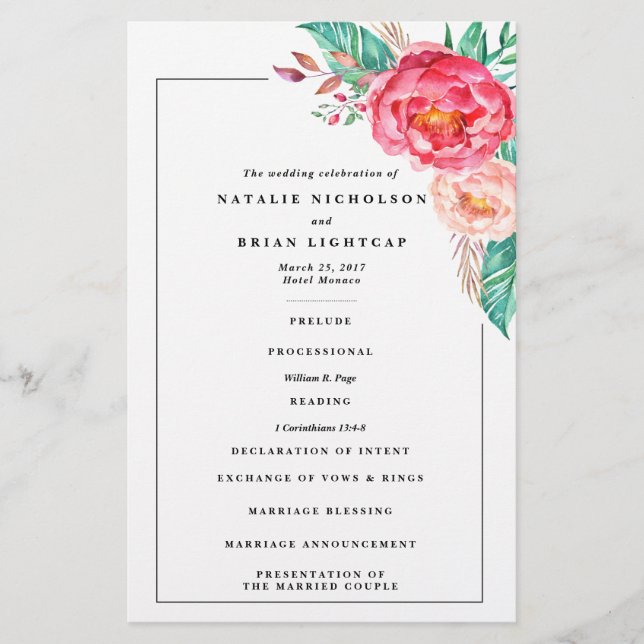 Tropical Floral Summer Wedding Invitations (Front)