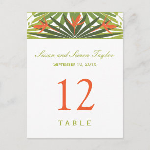Tropical Floral Table Number Card   Green & Orange