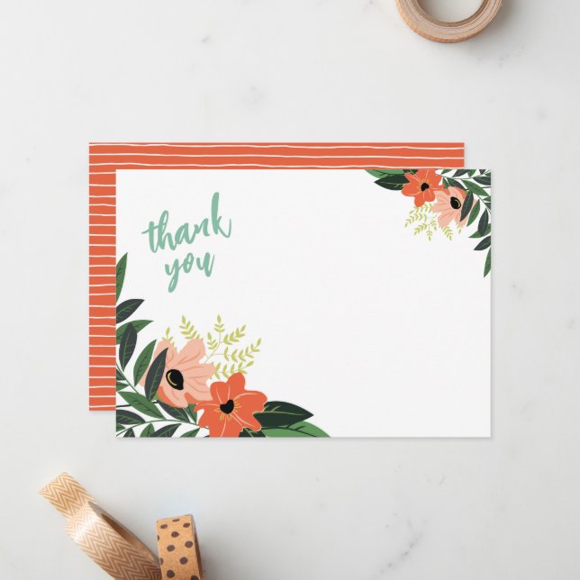 Tropical Floral Thank You Note Cards (Front/Back In Situ)