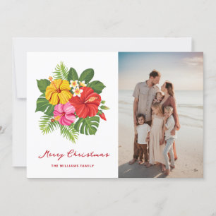 Tropical Floral Vacation Photo Merry Christmas Holiday Card