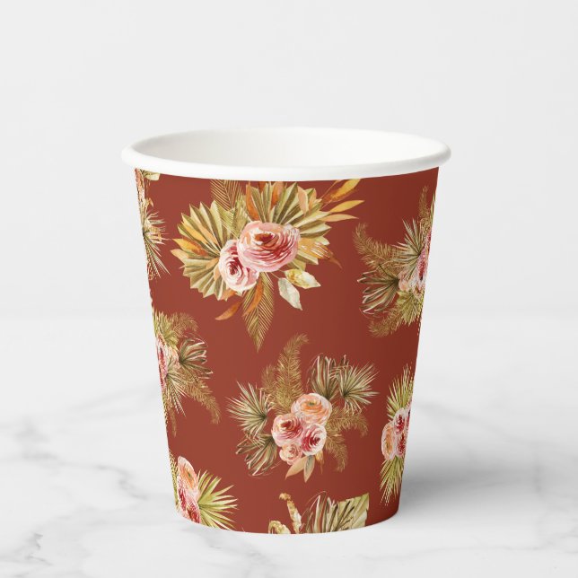 Tropical Floral Vintage Bridal Shower Paper Cups (Front)