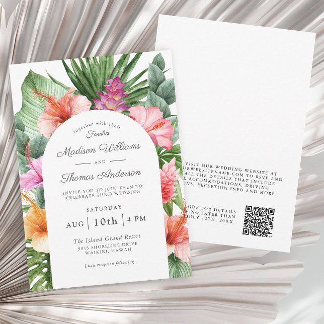 Tropical Floral Watercolor All in One Wedding Invitation (Available in printed and digital download formats.)