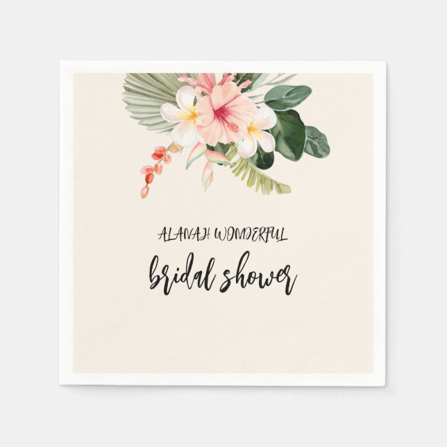 Tropical Floral Watercolor Bridal Shower  Napkin (Front)