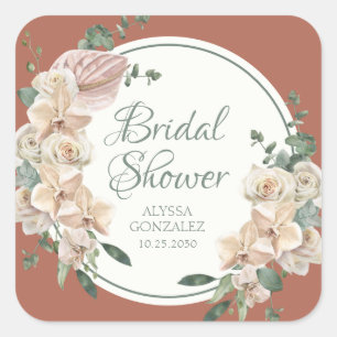 Tropical Floral Watercolor Bridal Shower Thank You Square Sticker