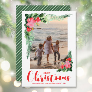 Tropical Floral Watercolor Christmas Photo Holiday Card