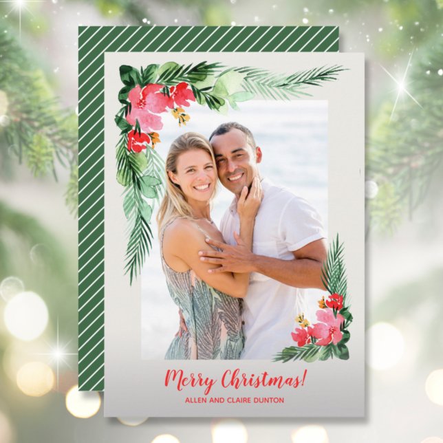 Tropical Floral Watercolor Christmas Photo Holiday Card (Creator Uploaded)