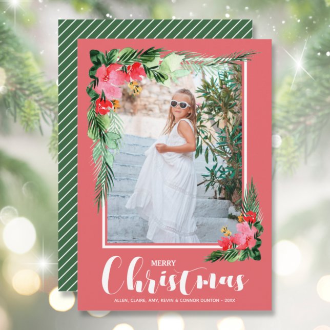 Tropical Floral Watercolor Christmas Photo Holiday Card (Creator Uploaded)