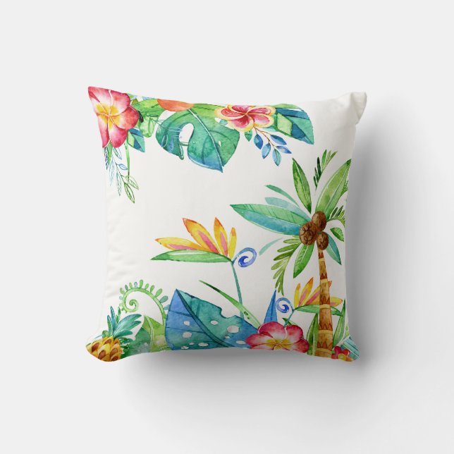 Tropical Floral Watercolor Cushion (Front)