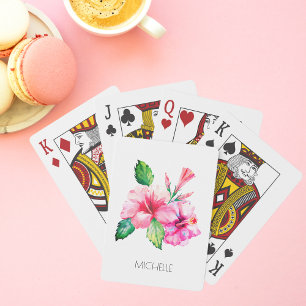 Tropical Floral Watercolor Hibiscus Personalised Playing Cards