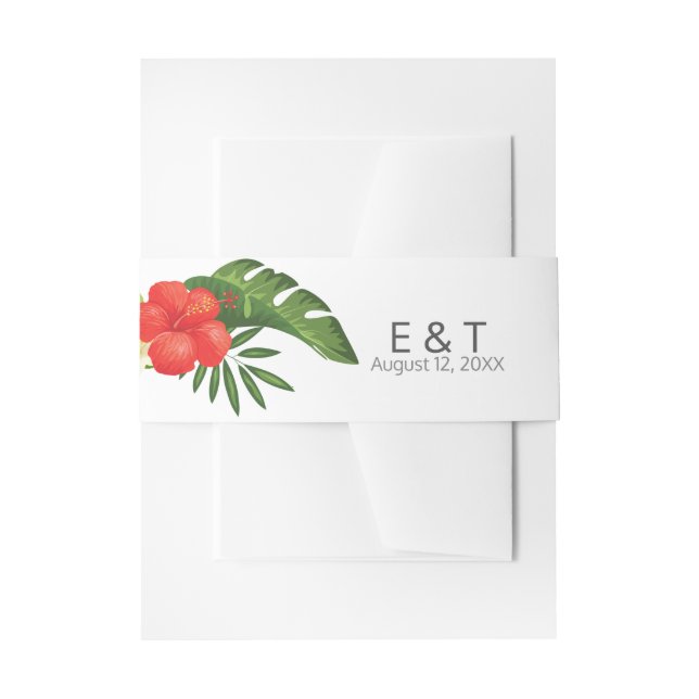 Tropical Floral Wedding Foliage ID475 Invitation Belly Band (Front Example)