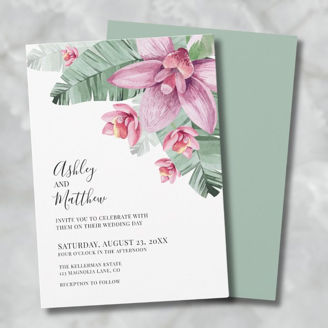 Tropical Floral Wedding Invitation (Modern Floral Tropical Wedding Invitation)