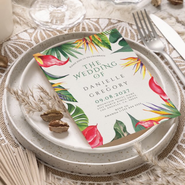 Tropical Floral Wedding Invite with Bold Foliage (Creator Uploaded)