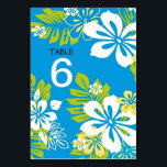 Tropical Floral Wedding Menu Table Number Card<br><div class="desc">Bright & cheerful colours for your Hawaii/destination/beach/summer/tropical island... .theme engagement/wedding/anniversary! Tropical Chartreuse Yellow White Haiwaiian Flowers Plumeria Floral Pattern on Sky Blue Background. Save money by combining the table number cards with your menu on back! All the default text(sample info) can be fully customised with your own wordings, and you...</div>