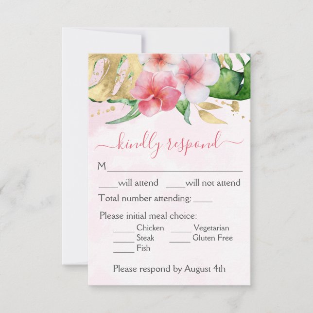Tropical Floral Wedding RSVP Card (Front)