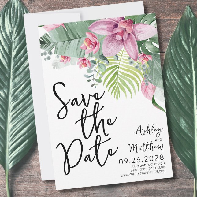 Tropical Floral Wedding Save The Date (Fun Modern Floral Watercolor Tropical Wedding Save The Date)