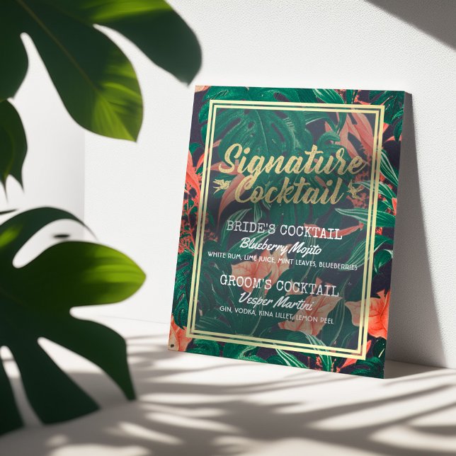 Tropical Floral Wedding Signature Drink Menu Poster (Creator Uploaded)