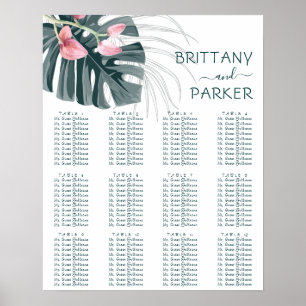 Tropical Floral Wedding Table Seating Poster