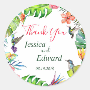 Tropical Floral Wedding Thank You Classic Round Sticker