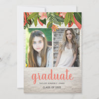 Tropical Floral White Brick Multi Photo Graduation