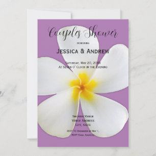 Tropical Floral, White Plumeria, Lavender, Couples Invitation